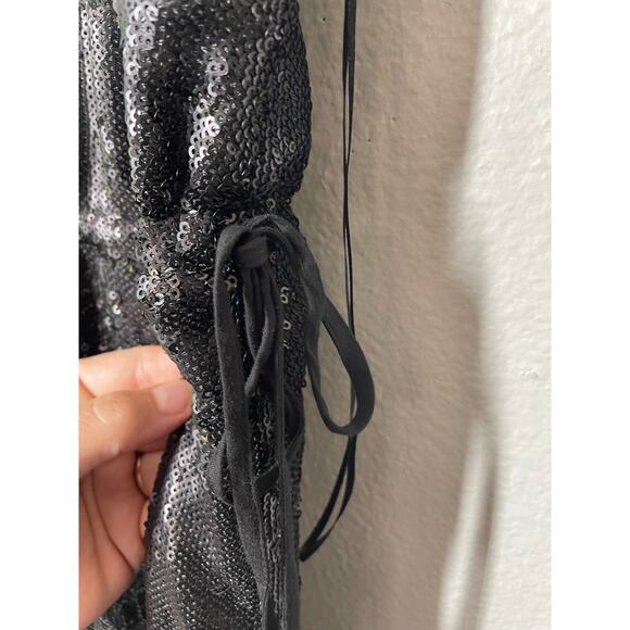 Free People Sequin Jumpsuit Black Size Medium All Over Pantsuit Sparkly V-Neck - Picture 6 of 7